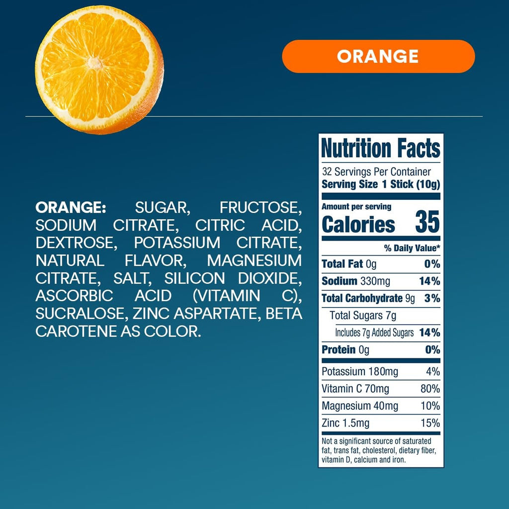 DripDrop Orange Electrolyte Powder, 8 oz sticks, 32 count - 4MPJ