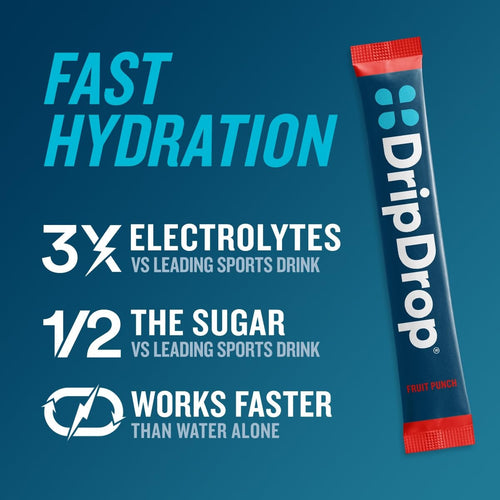 DripDrop Fruit Punch Electrolyte Powder, 8 oz sticks, 32 count - 1VWW