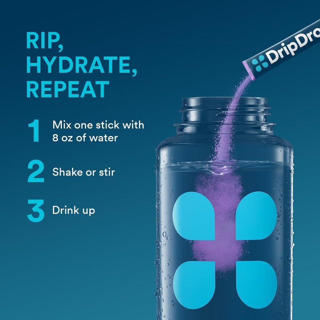 DripDrop Grape Electrolyte Powder, 8 oz sticks, 32 count - HQWD