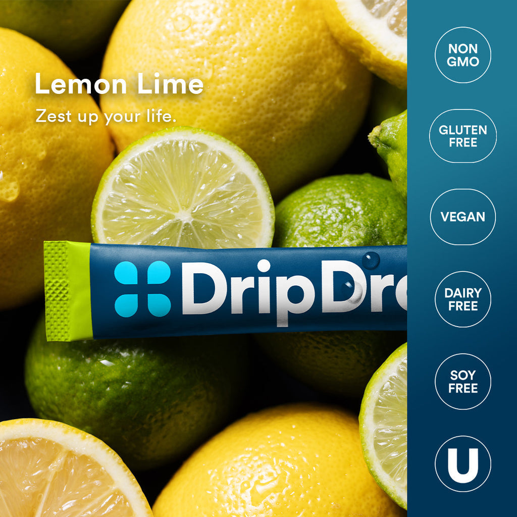 DripDrop Lemon Lime Electrolyte Powder, 8 oz sticks, 32 count - VEHO