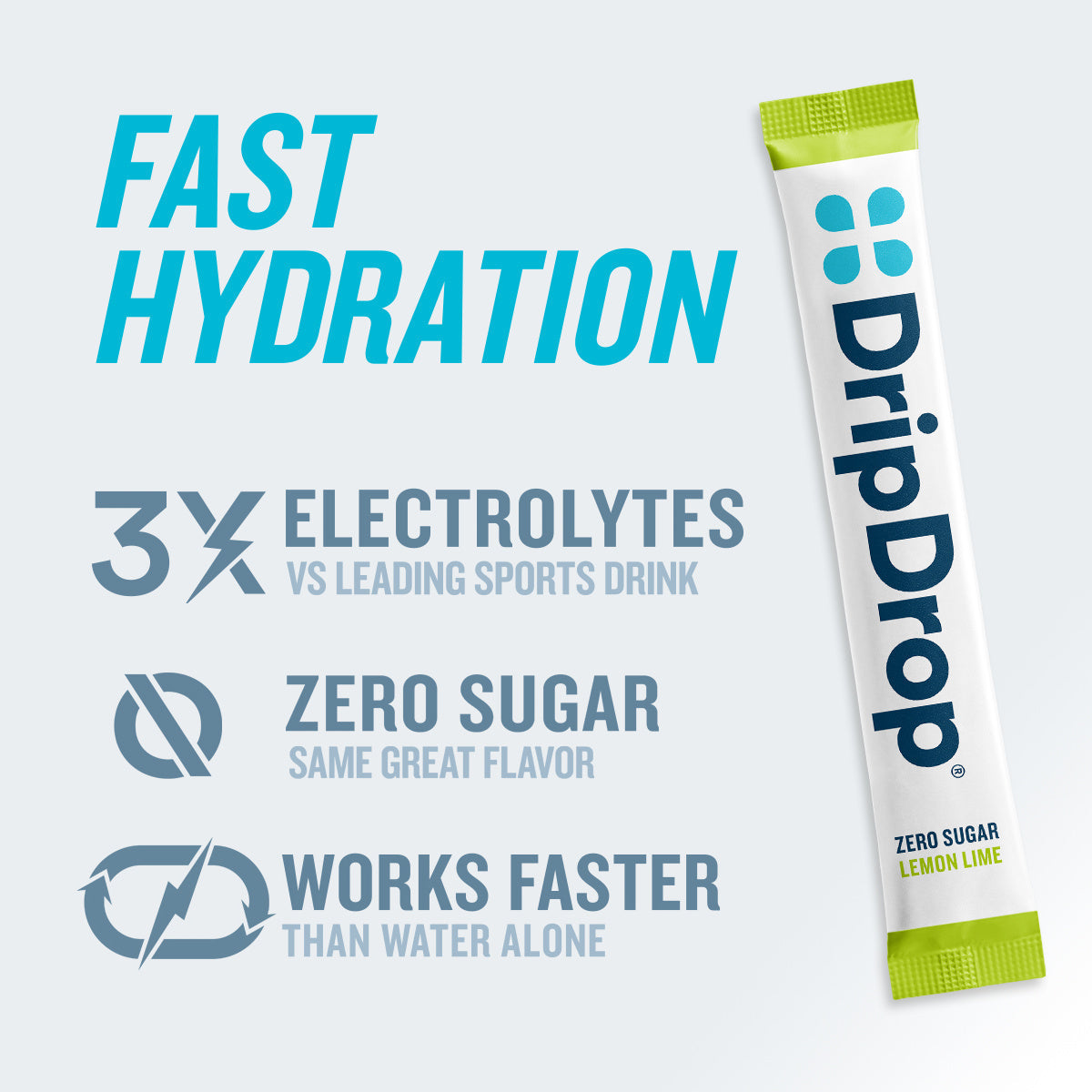 DripDrop Zero Sugar Lemon Lime Electrolyte Powder, 8 oz sticks, 32 count - F0MA