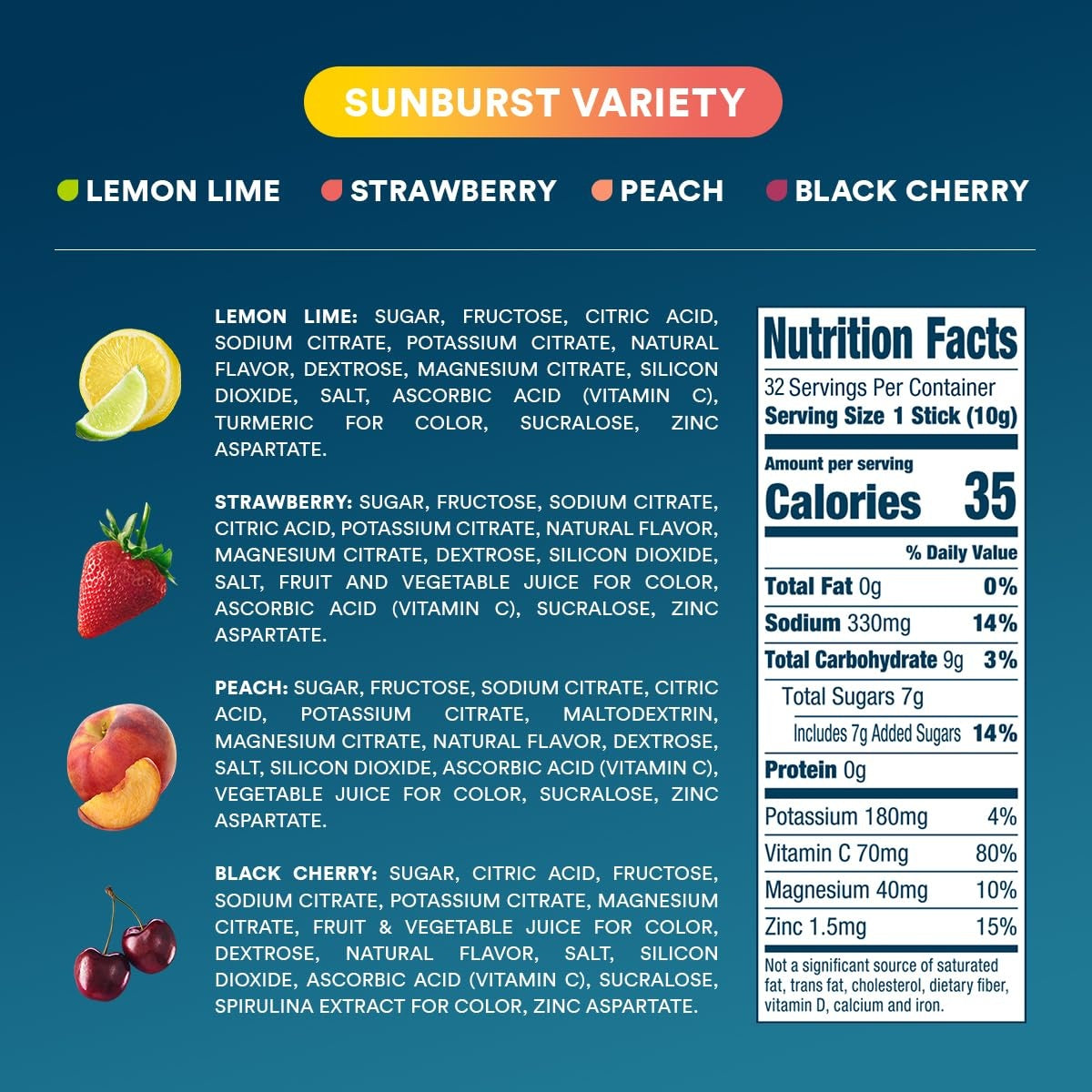 DripDrop Sunburst Variety Pack Electrolyte Powder, 8 oz sticks, 32 count - 2X2A