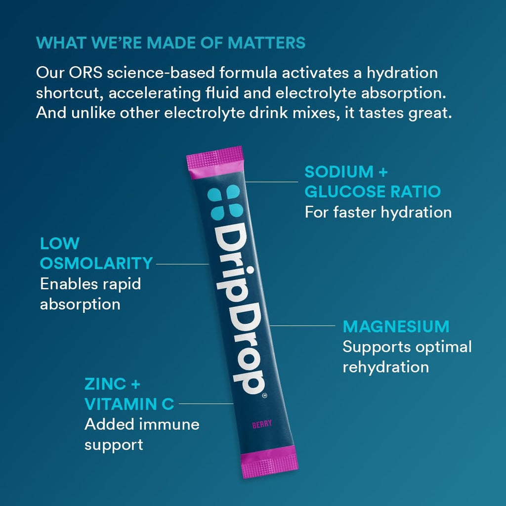 DripDrop Berry Electrolyte Powder, 8 oz sticks, 32 count - EYEJ
