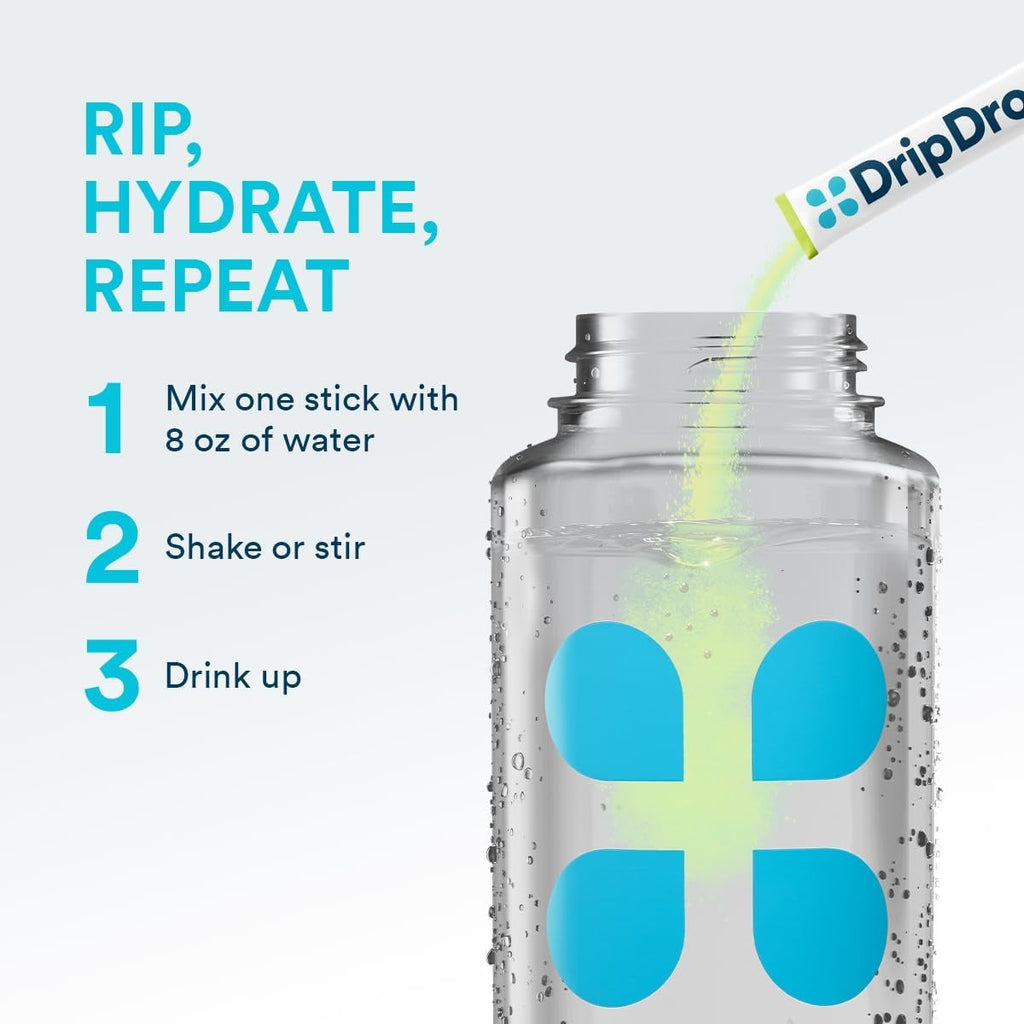 DripDrop Zero Sugar Lemon Lime Electrolyte Powder, 8 oz sticks, 32 count - F0MA