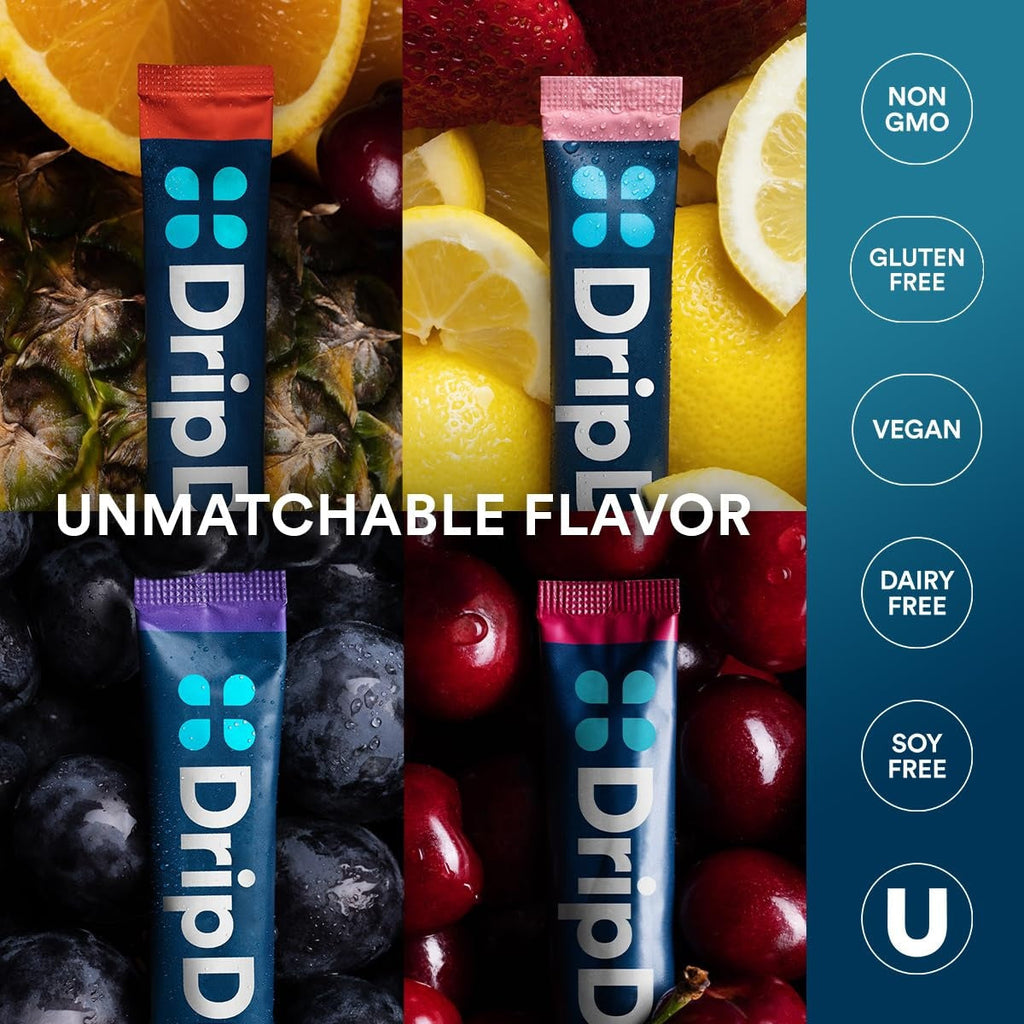 DripDrop Juicy Variety Pack Electrolyte Powder, 8 oz sticks, 32 count - 0RB0