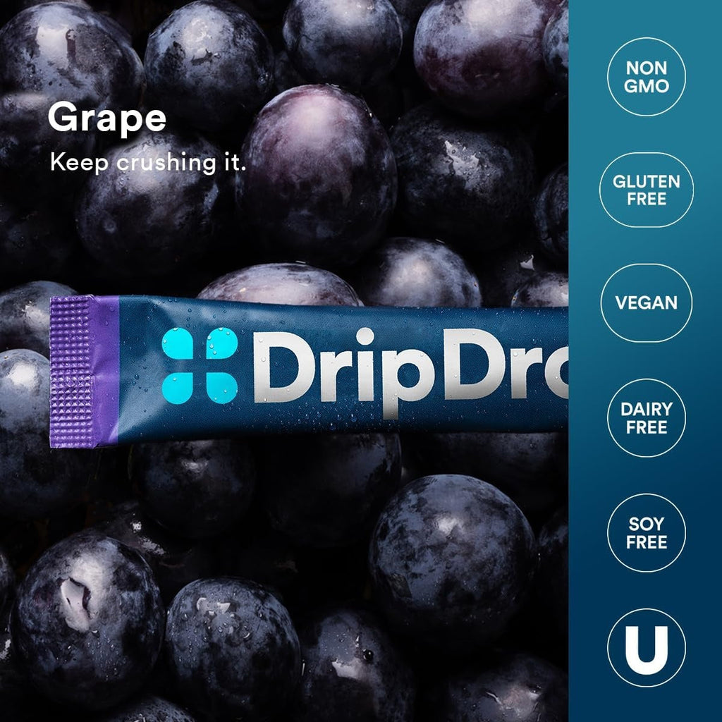 DripDrop Grape Electrolyte Powder, 8 oz sticks, 32 count - HQWD