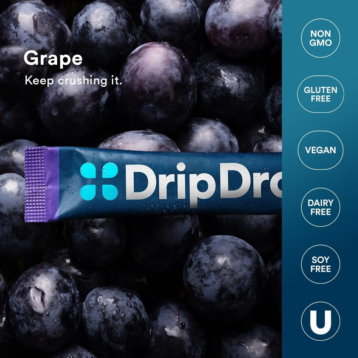 DripDrop Grape Electrolyte Powder, 8 oz sticks, 32 count - HQWD