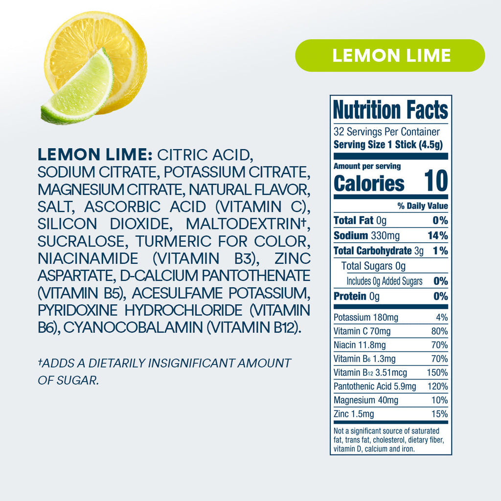 DripDrop Zero Sugar Lemon Lime Electrolyte Powder, 8 oz sticks, 32 count - F0MA