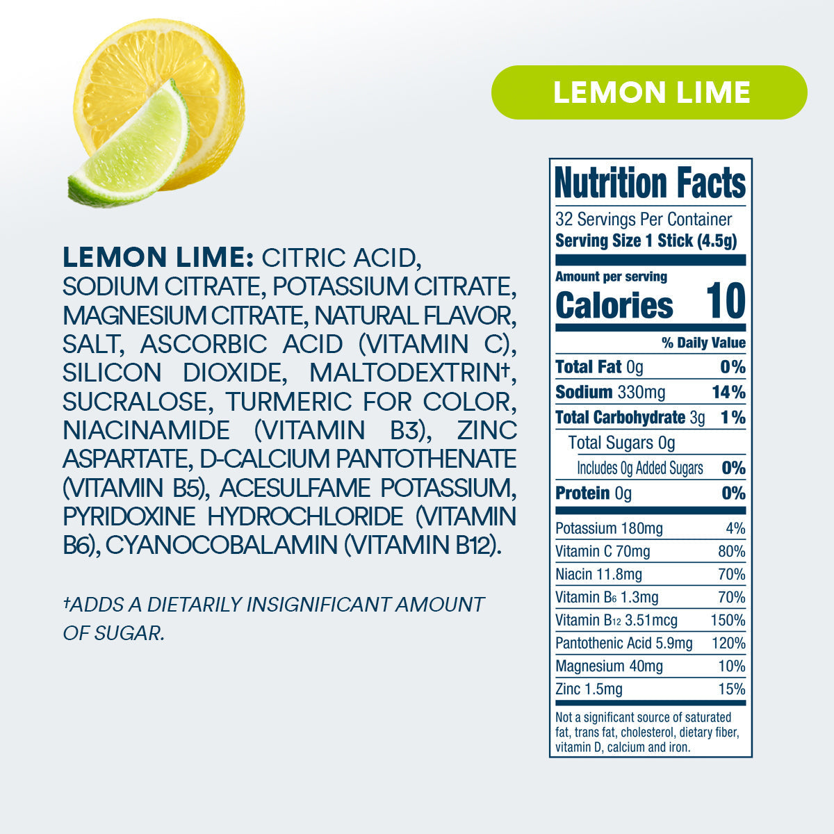 DripDrop Zero Sugar Lemon Lime Electrolyte Powder, 8 oz sticks, 32 count - F0MA