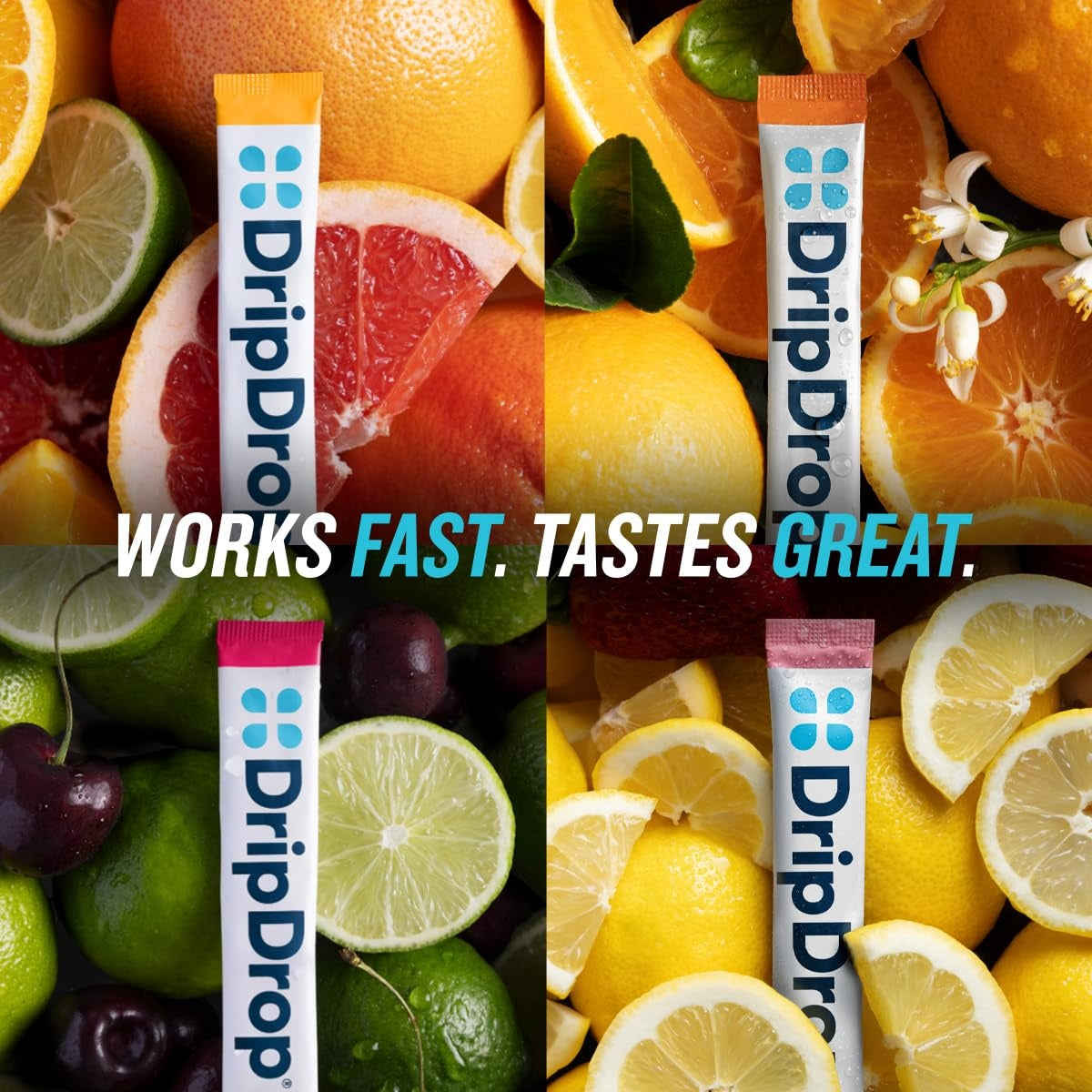 DripDrop Zero Sugar Citrus Variety Pack Electrolyte Powder, 8 oz sticks, 16 count - S4AE