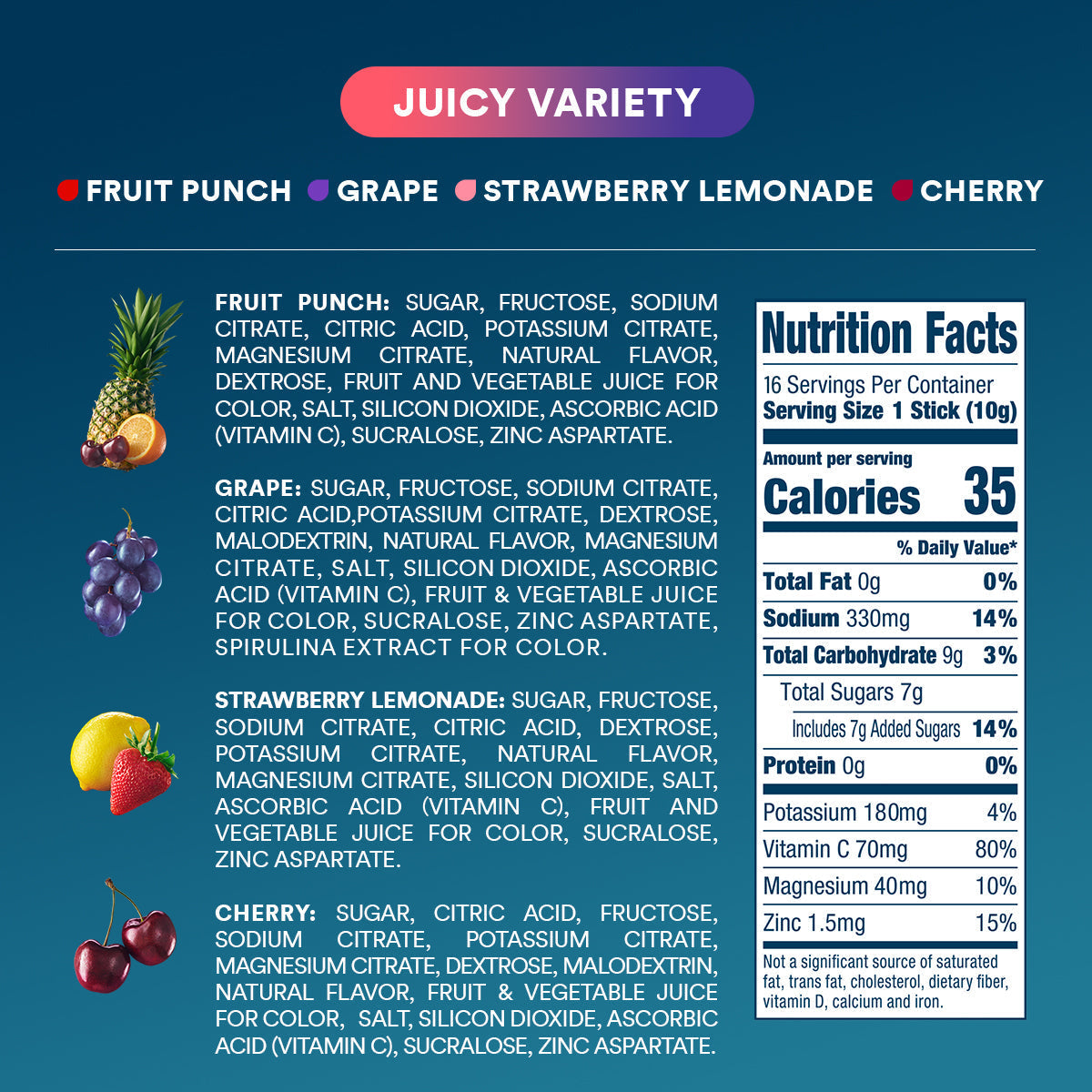 DripDrop Juicy Variety Pack Electrolyte Powder, 8 oz sticks, 16 count - DGTS