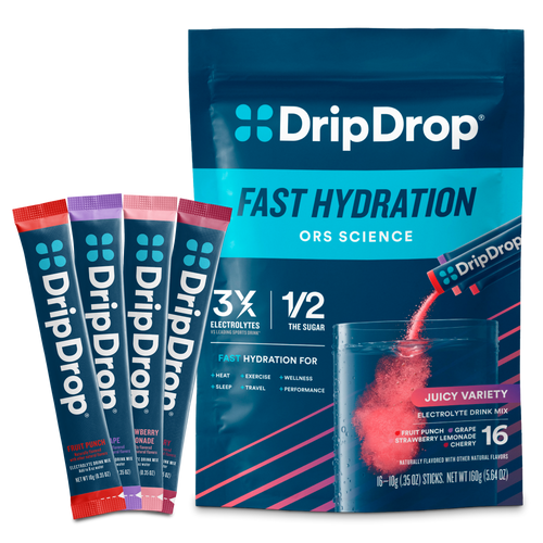 DripDrop Juicy Variety Pack Electrolyte Powder, 8 oz sticks, 16 count - AEQY