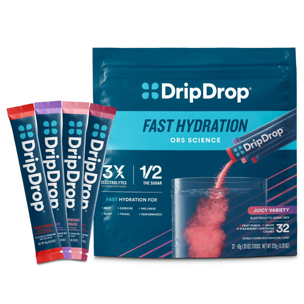 DripDrop Juicy Variety Pack Electrolyte Powder, 8 oz sticks, 32 count - 0RB0