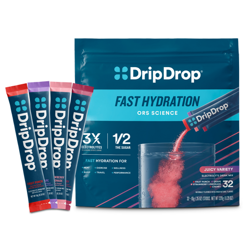 DripDrop Juicy Variety Pack Electrolyte Powder, 8 oz sticks, 32 count - 0RB0