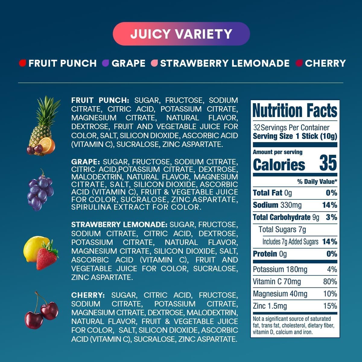 DripDrop Juicy Variety Pack Electrolyte Powder, 8 oz sticks, 32 count - 0RB0