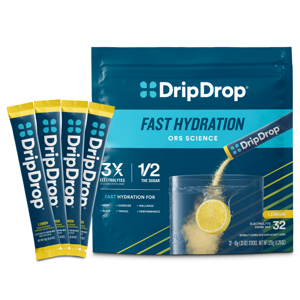DripDrop Lemon Electrolyte Powder, 8 oz sticks, 32 count - Y27S