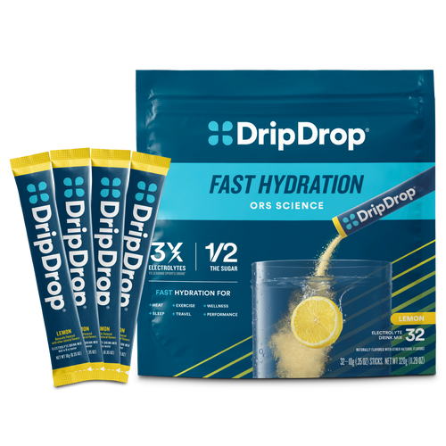 DripDrop Lemon Electrolyte Powder, 8 oz sticks, 32 count - TFFO