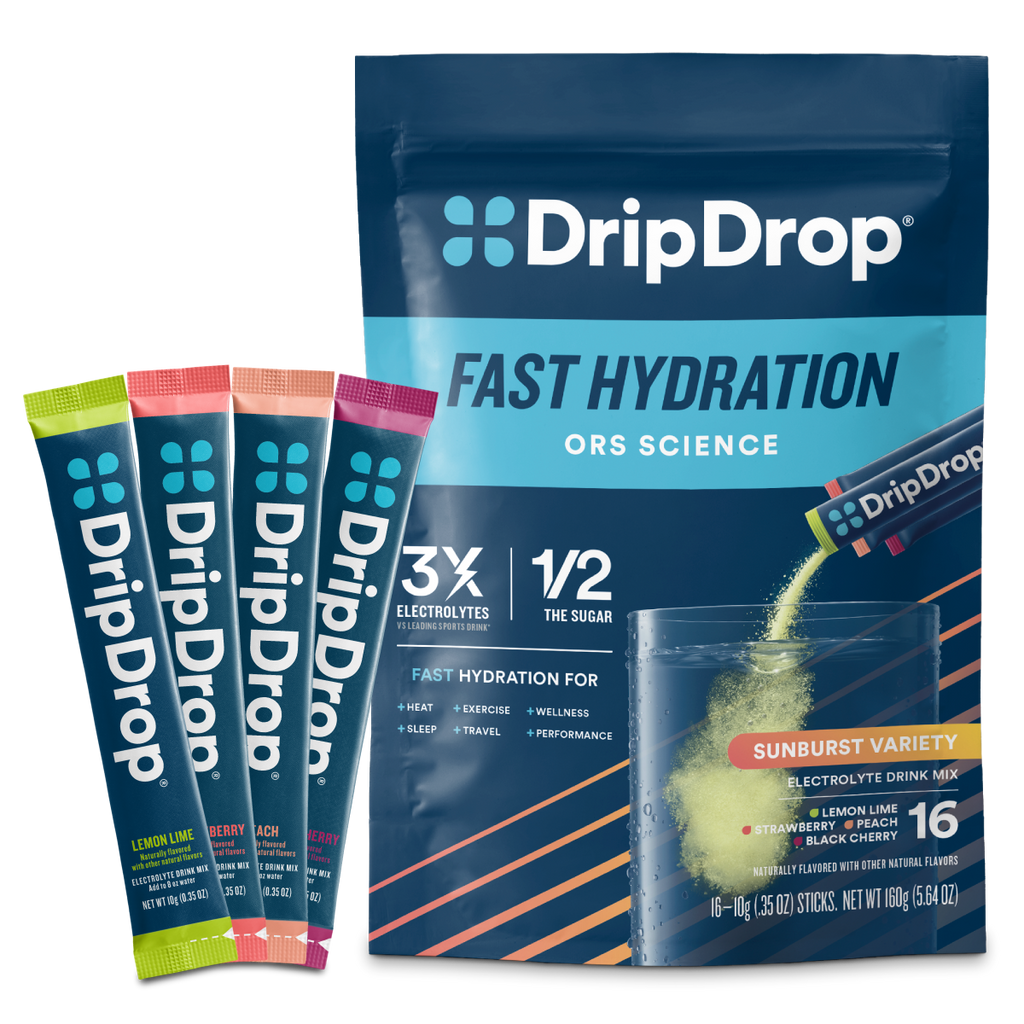 DripDrop Sunburst Variety Pack Electrolyte Powder, 8 oz sticks, 16 count - HVAV