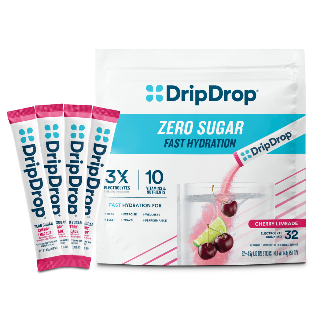 DripDrop Zero Sugar Cherry Limeade Electrolyte Powder, 8 oz sticks, 32 count - NSMH