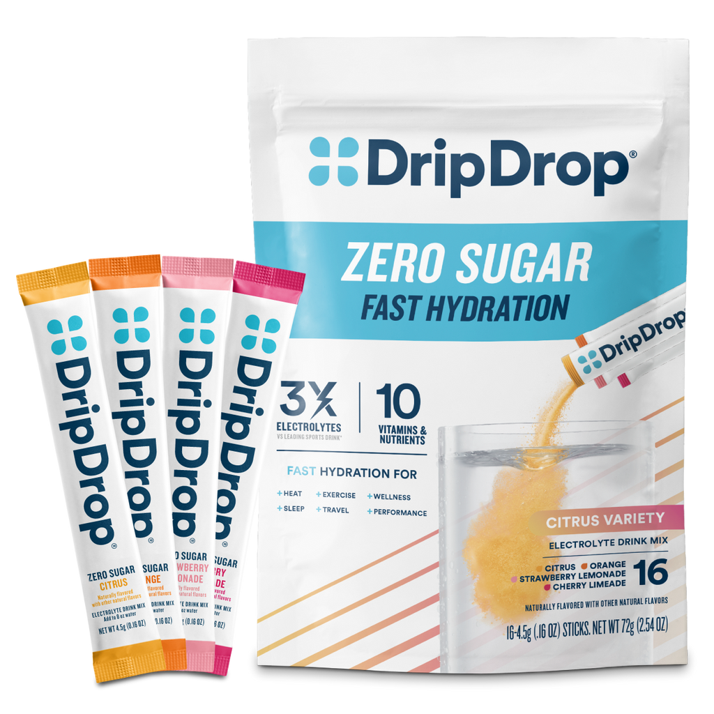 DripDrop Zero Sugar Citrus Variety Pack Electrolyte Powder, 8 oz sticks, 16 count - S4AE