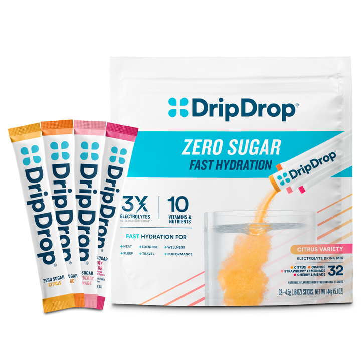 DripDrop Zero Sugar Citrus Variety Pack Electrolyte Powder, 8 oz sticks, 32 count - G8H0