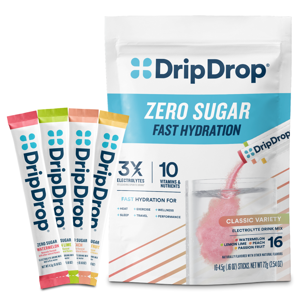 DripDrop Zero Sugar Classic Variety Pack Electrolyte Powder, 8 oz sticks, 16 count - S0HK