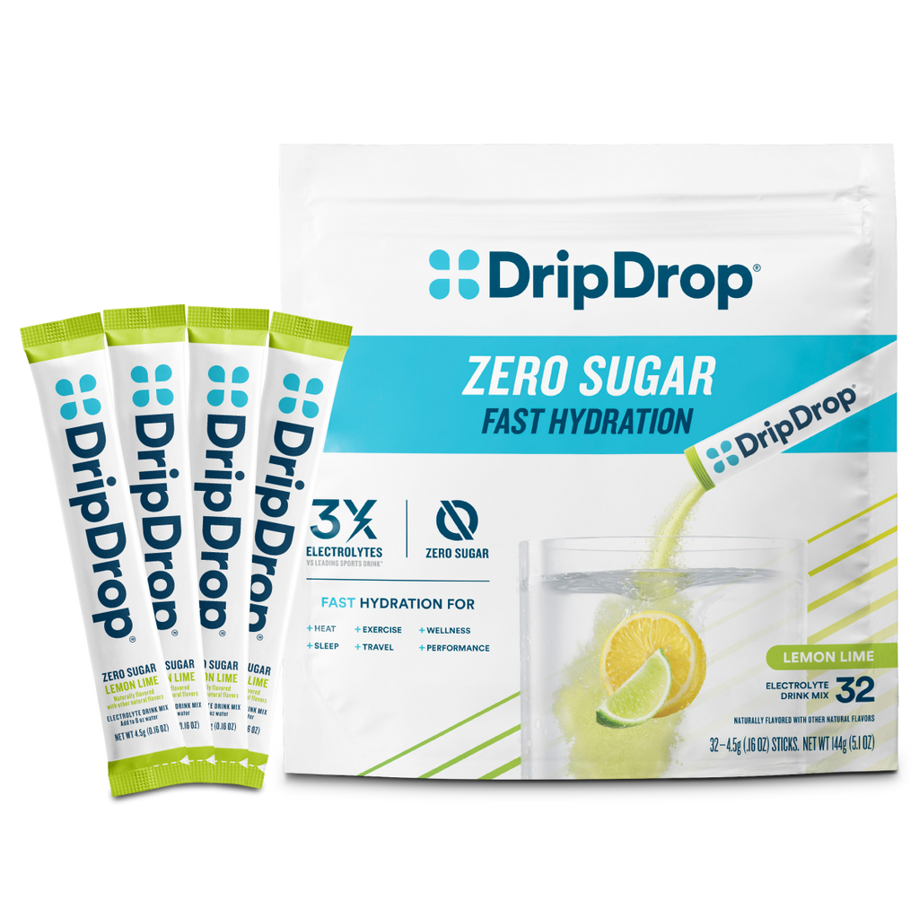 DripDrop Zero Sugar Lemon Lime Electrolyte Powder, 8 oz sticks, 32 count - F0MA