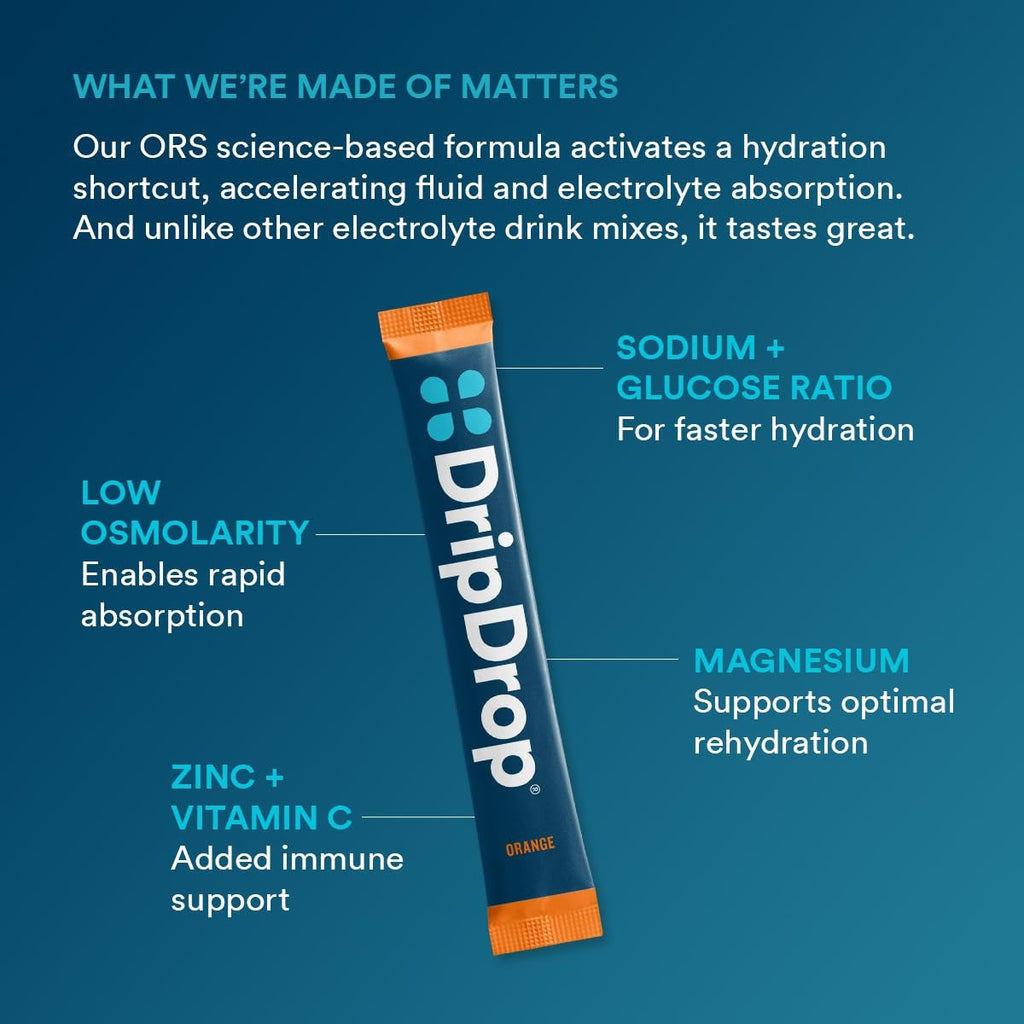 DripDrop Orange Electrolyte Powder, 8 oz sticks, 32 count - 4MPJ