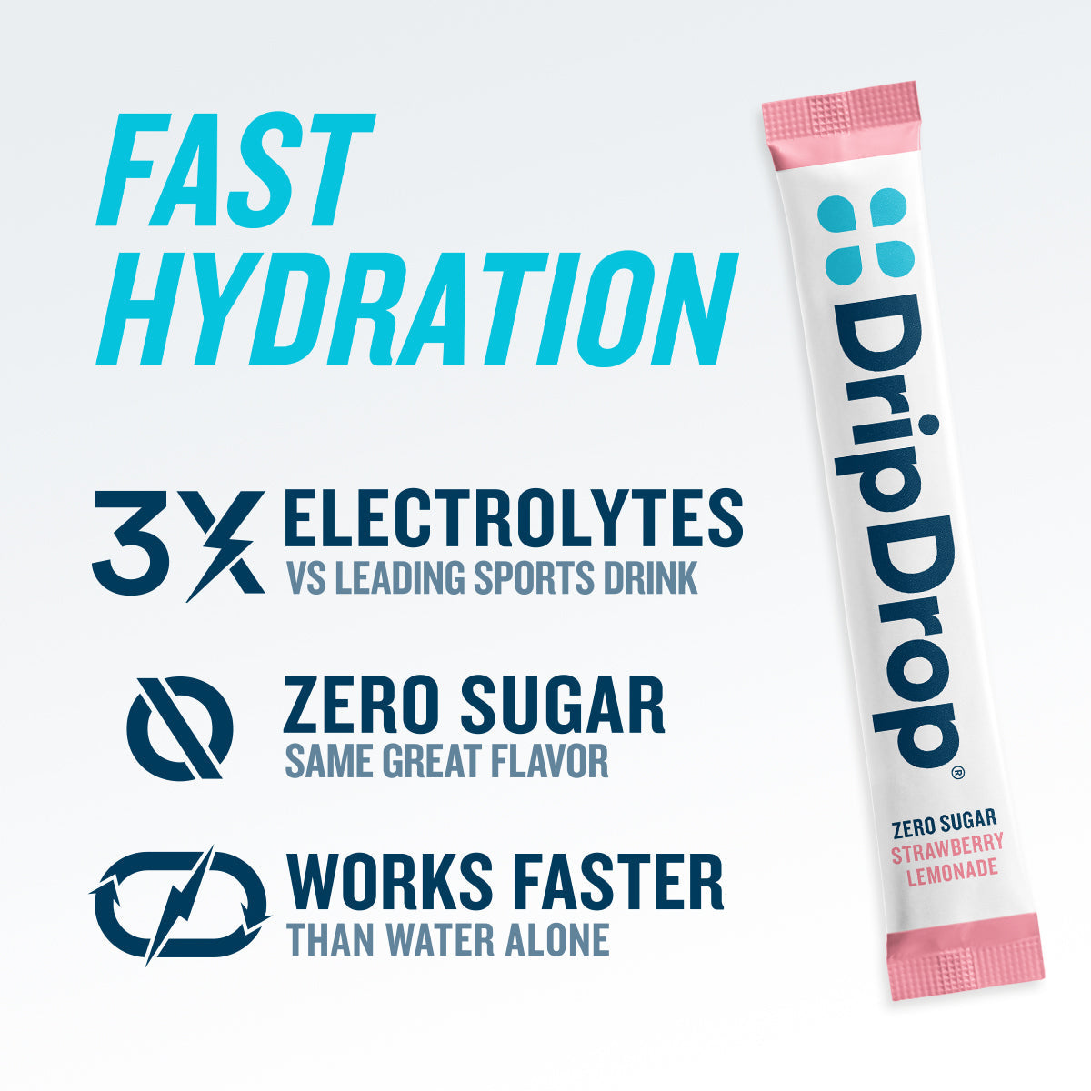 DripDrop Zero Sugar Strawberry Lemonade Electrolyte Powder, 8 oz sticks, 32 count - 6W80