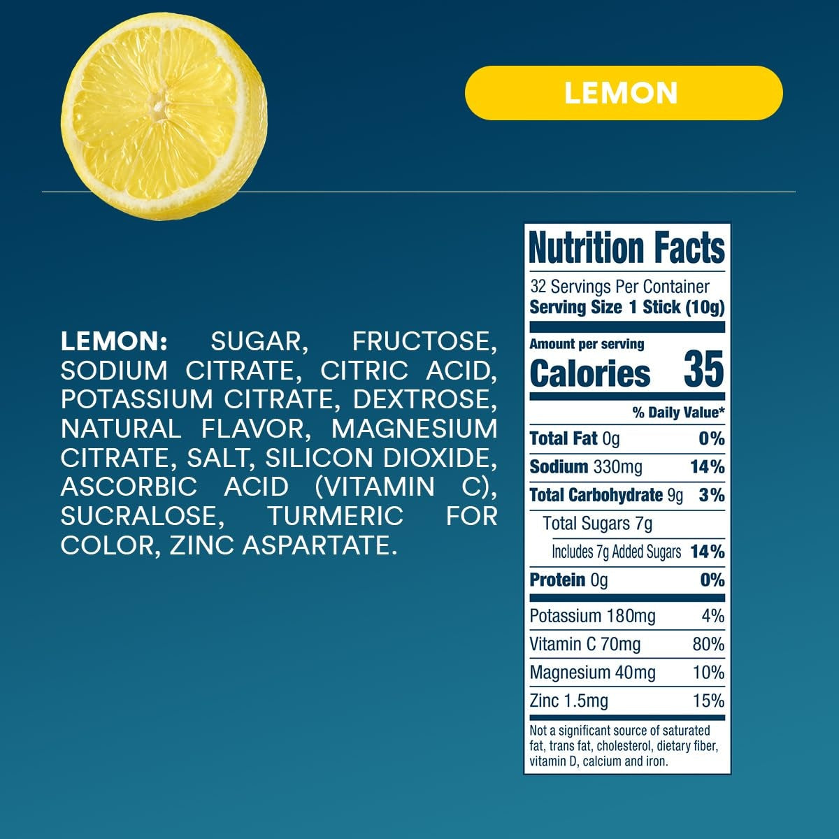 DripDrop Lemon Electrolyte Powder, 8 oz sticks, 32 count - TFFO