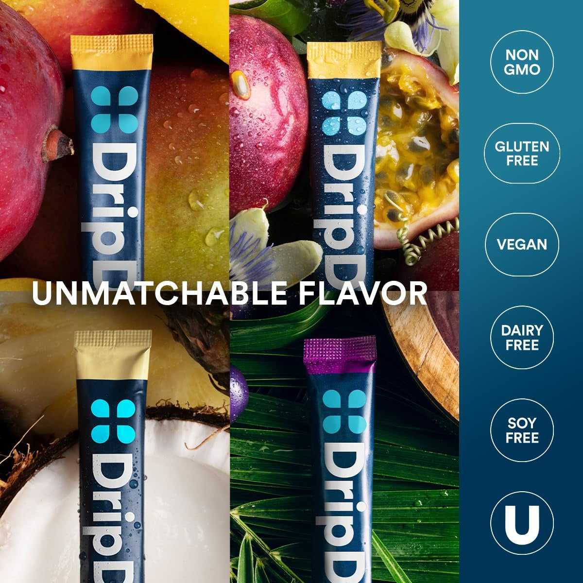 DripDrop Tropical Variety Pack Electrolyte Powder, 8 oz sticks, 16 count - 6G86