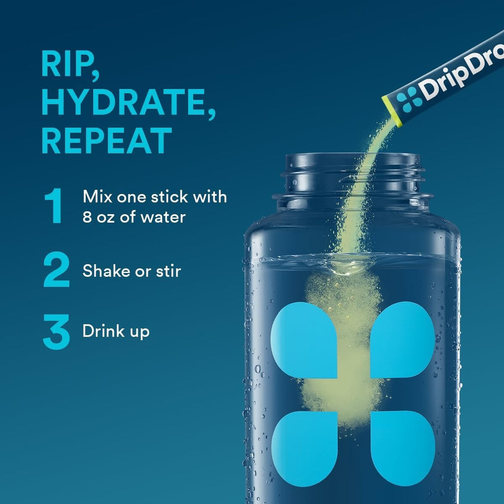 DripDrop Lemon Lime Electrolyte Powder, 8 oz sticks, 32 count - 6IRT