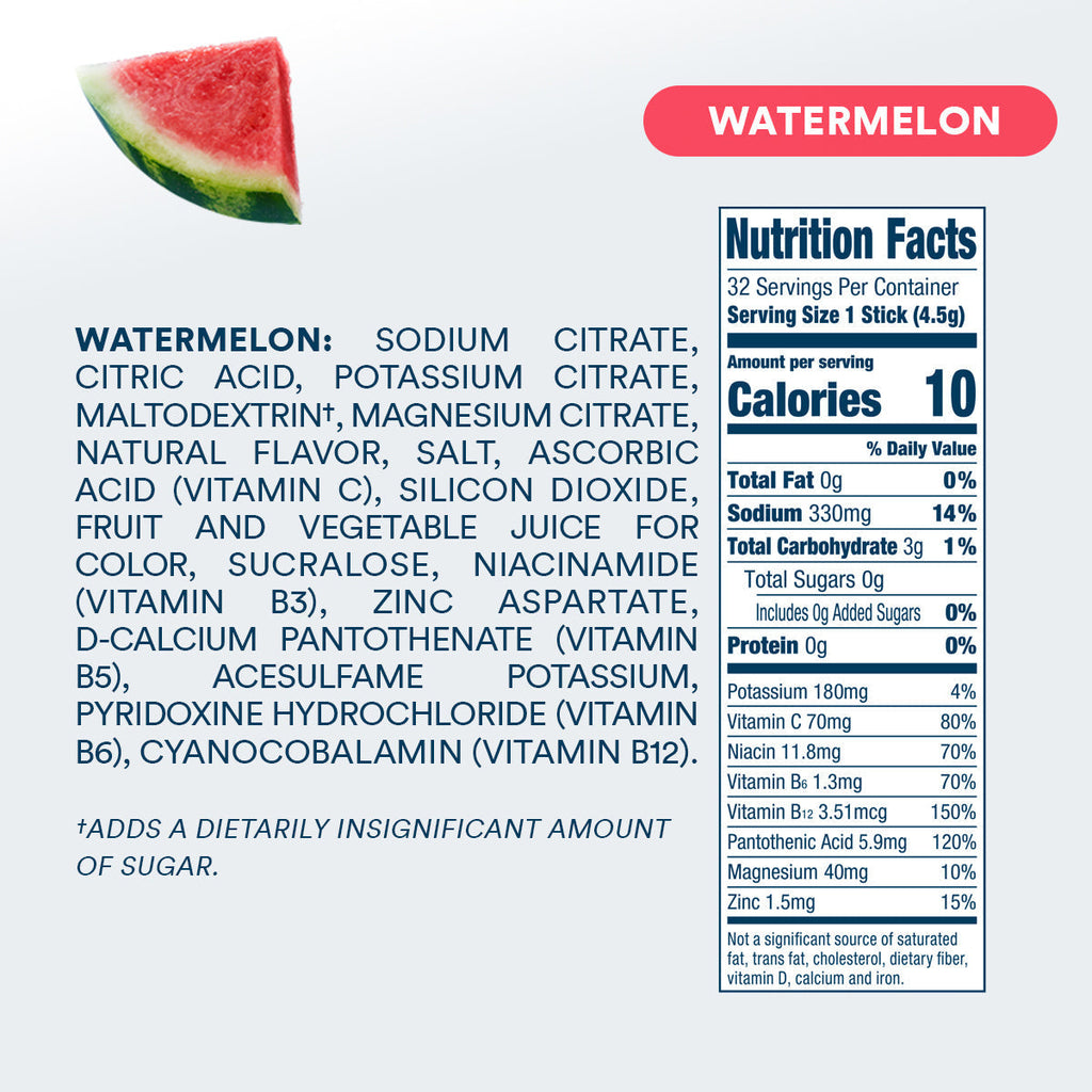 DripDrop Zero Sugar Watermelon Electrolyte Powder, 8 oz sticks, 32 count - 8769