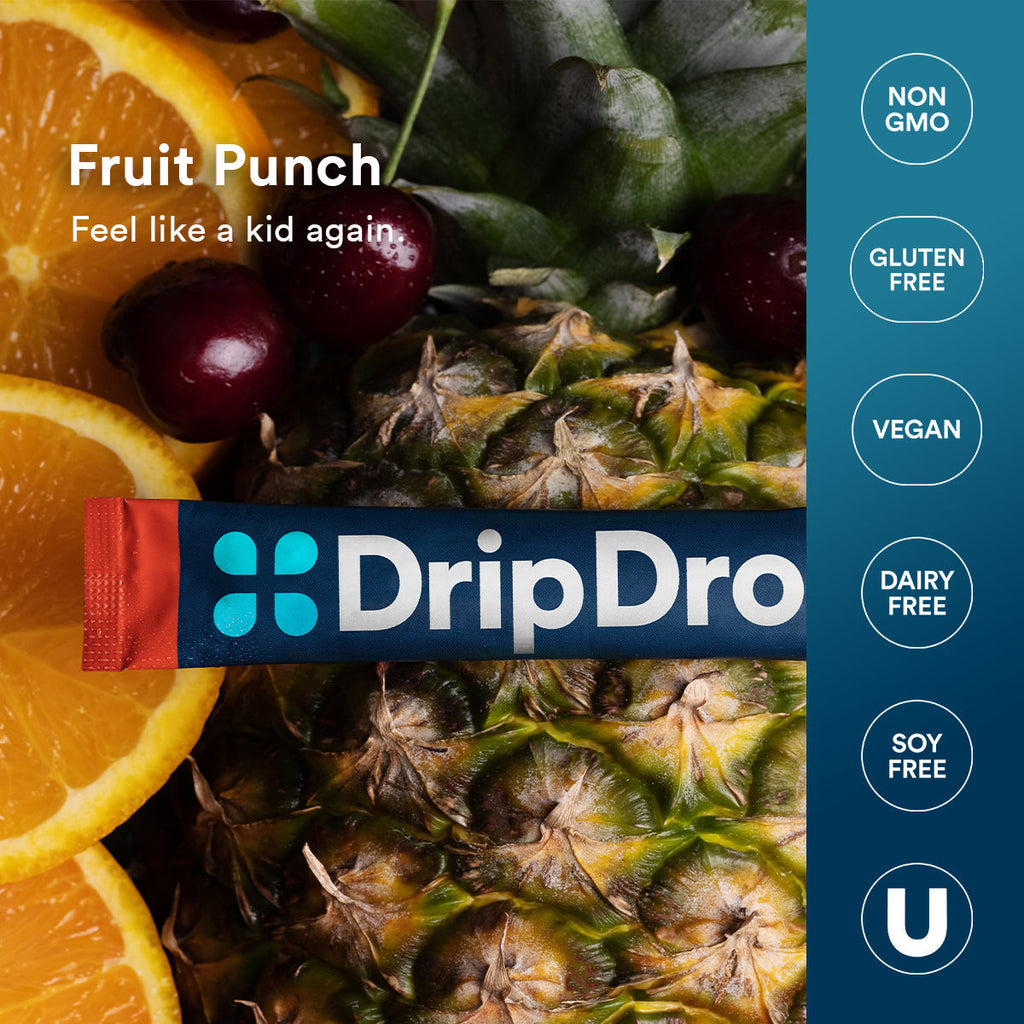 DripDrop Fruit Punch Electrolyte Powder, 8 oz sticks, 32 count - 1VWW