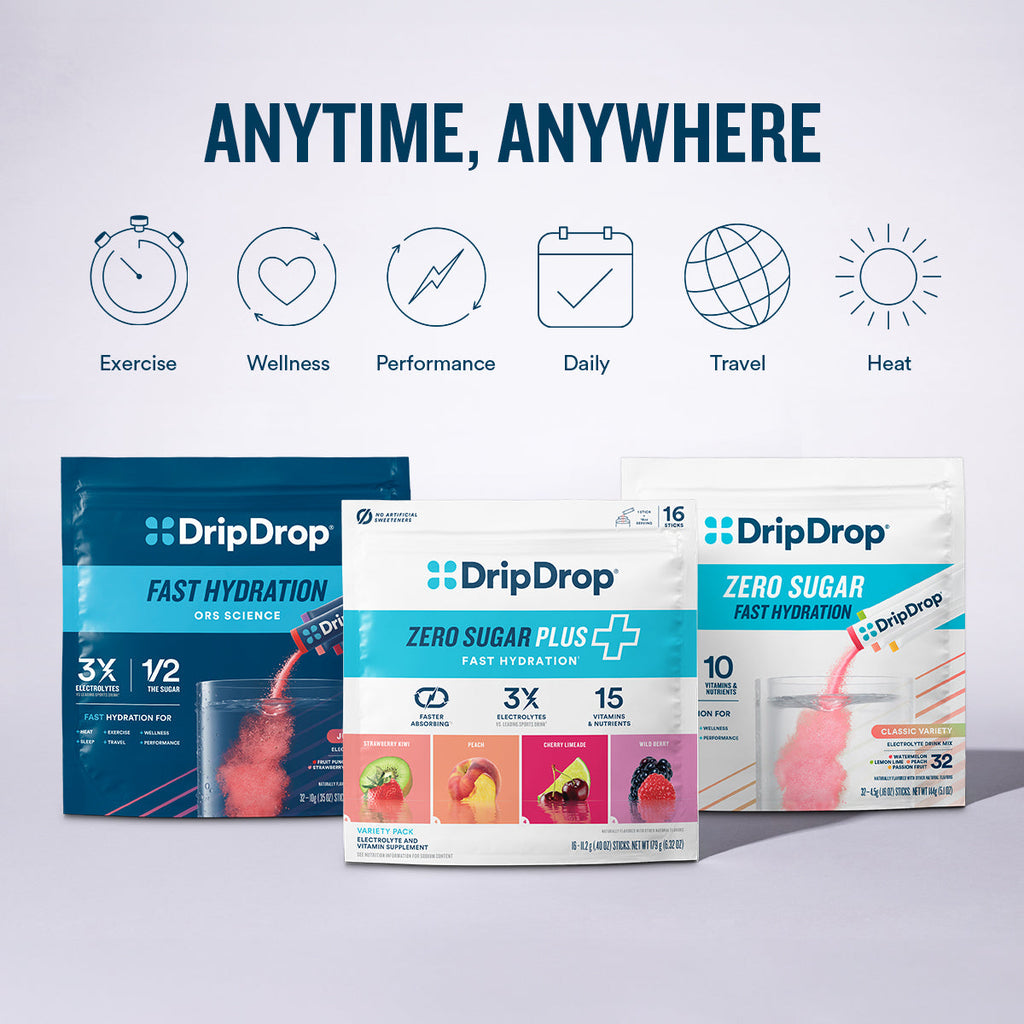 DripDrop Zero Sugar Plus, Watermelon, Tangerine, Tropical Punch, Raspberry Lemonade, 16 oz sticks, 16 count - 5WE2