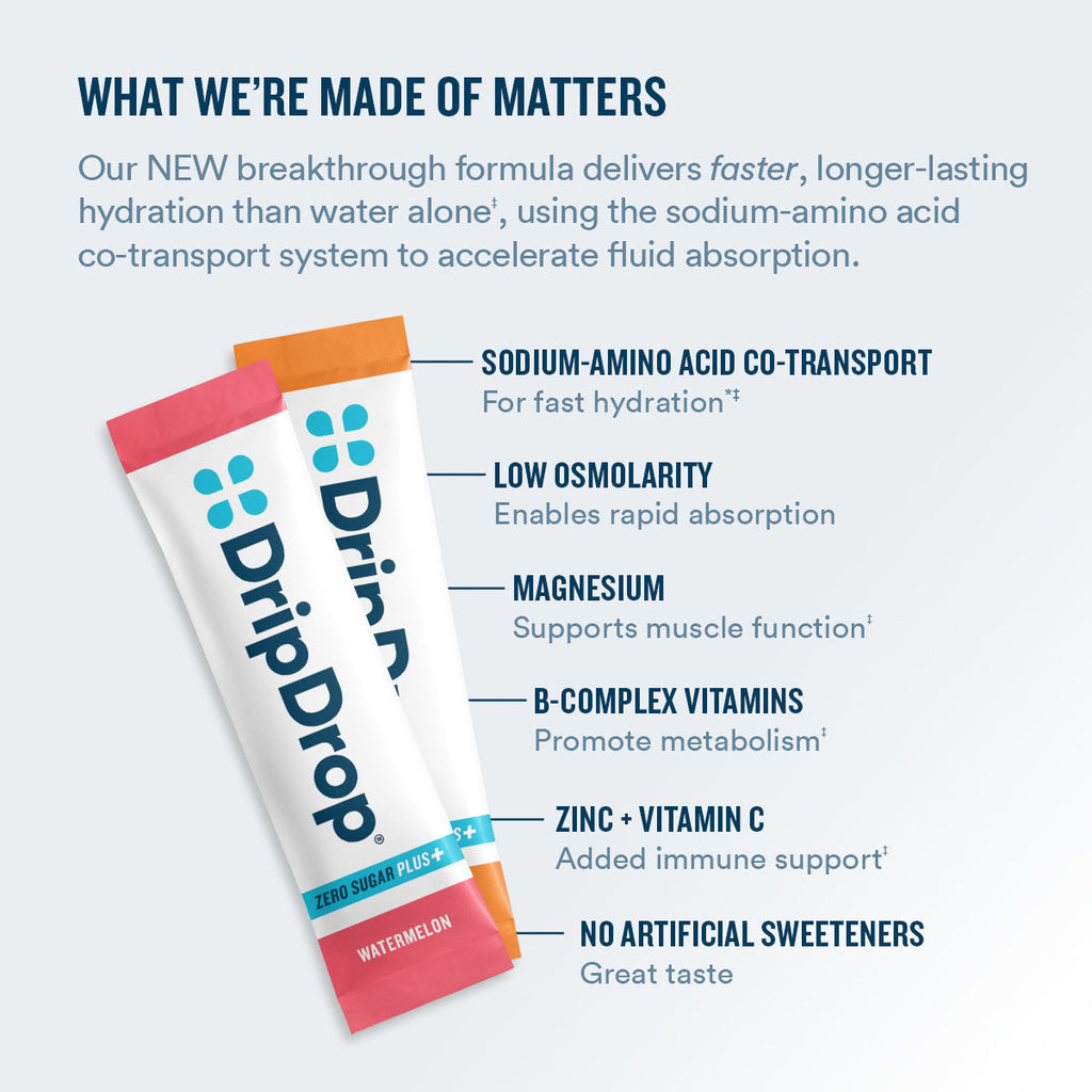 DripDrop Zero Sugar Plus, Watermelon, Tangerine, Tropical Punch, Raspberry Lemonade, 16 oz sticks, 16 count - 5WE2
