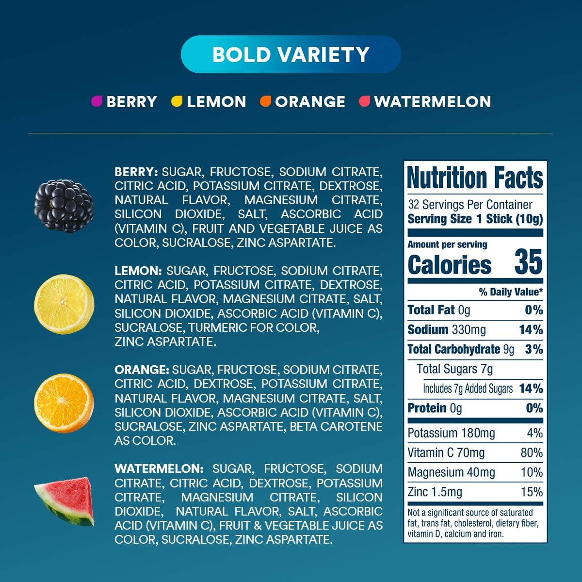 DripDrop Bold Variety Pack Electrolyte Powder, 8 oz sticks, 32 count - KEDD