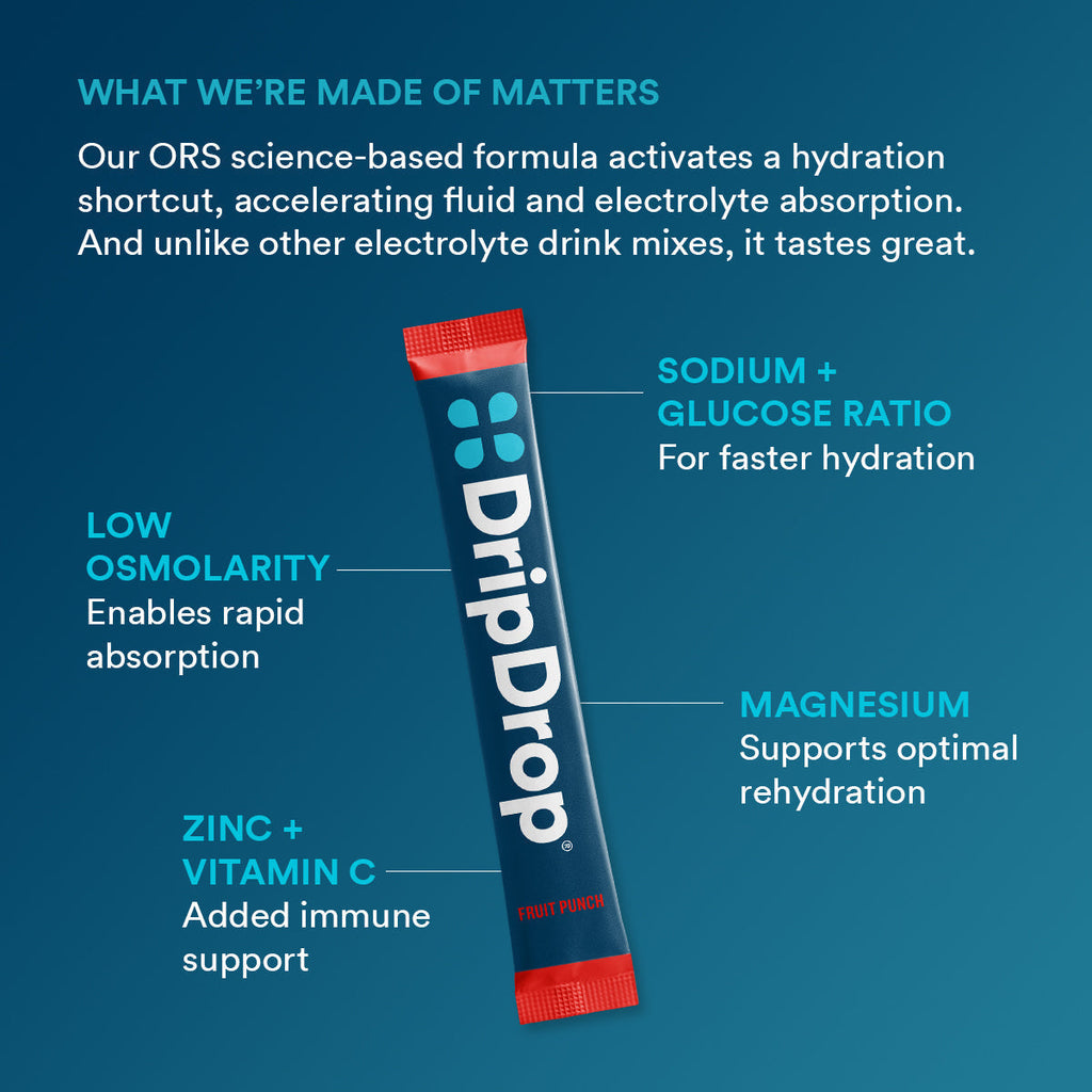 DripDrop Fruit Punch Electrolyte Powder, 8 oz sticks, 32 count - 1VWW