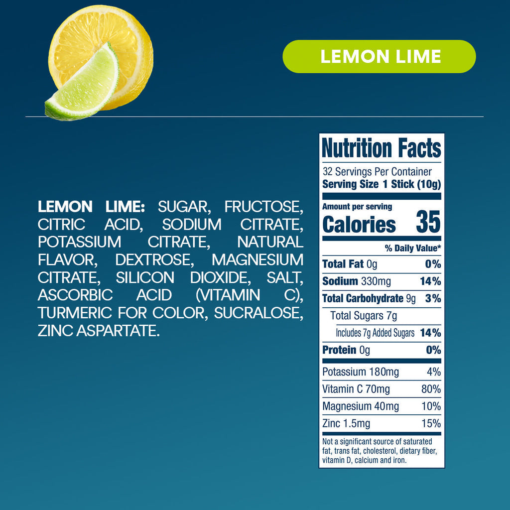 DripDrop Lemon Lime Electrolyte Powder, 8 oz sticks, 32 count - 6IRT
